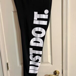 Nike Black Leggings with White 'Just Do It.' Side Print